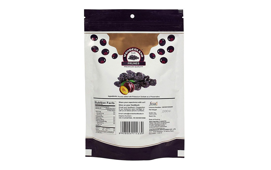 Wonderland Prunes (Pitted Dried Plums)    Pack  200 grams